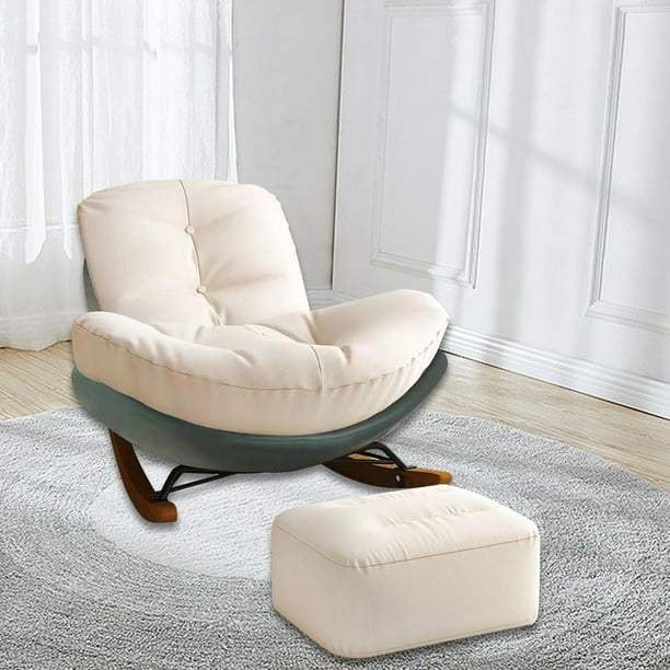 Mecedora individual con taburete reposapiés, sofá perezoso, sillón con otomana, cojín acolchado, mecedora reclinable para jardín y patio base verde