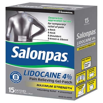 Salonpas LIDOCAINE 4% Pain Relieving Gel-Patch, 15 Gel-Patches