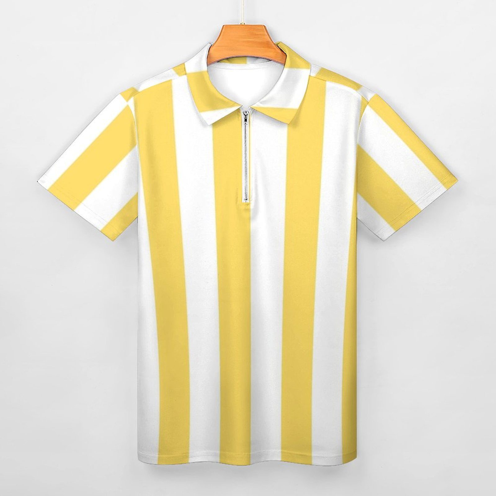 Yellow And White Vertical Stripes Men Zipper T-shirt Summer Casual
