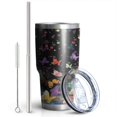 thumbnail image 2 of 30oz Black Colorful Dot Butterfly Pattern Tumblers Stainless Steel Tumbler with Lid and Straw,Vacuum Insulated Double Wall Travel Tumbler Cups Mug with Cleaning Brush for Coffee,Tea, 2 of 7