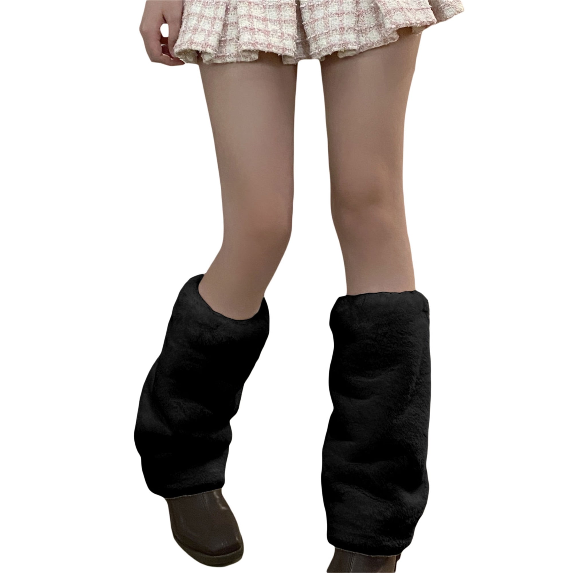 Bmnmsl Women Winter Plush Leg Warmers Solid Color Leopard Print JK Mid