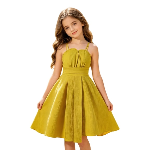 Gunia Teen Girls Dresses Sleeveless Strapless Dress With Modern Design Summer Sundress Yellow Dress For Girls 7-12 Years