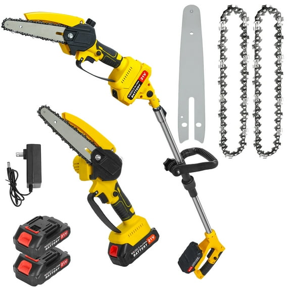 2-IN-1 Cordless 6 Inch Pole Saw & Chainsaw, 21V 3Ah Battery Powered 6 Inch Brushless Electric Chain Saw, 14.7ft Max Reach, Telescoping Pole Saws for Tree Trimming