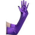 thumbnail image 1 of Long Opera Party 20s Satin Gloves Stretchy Adult Size Elbow Length,Purple, 1 of 4