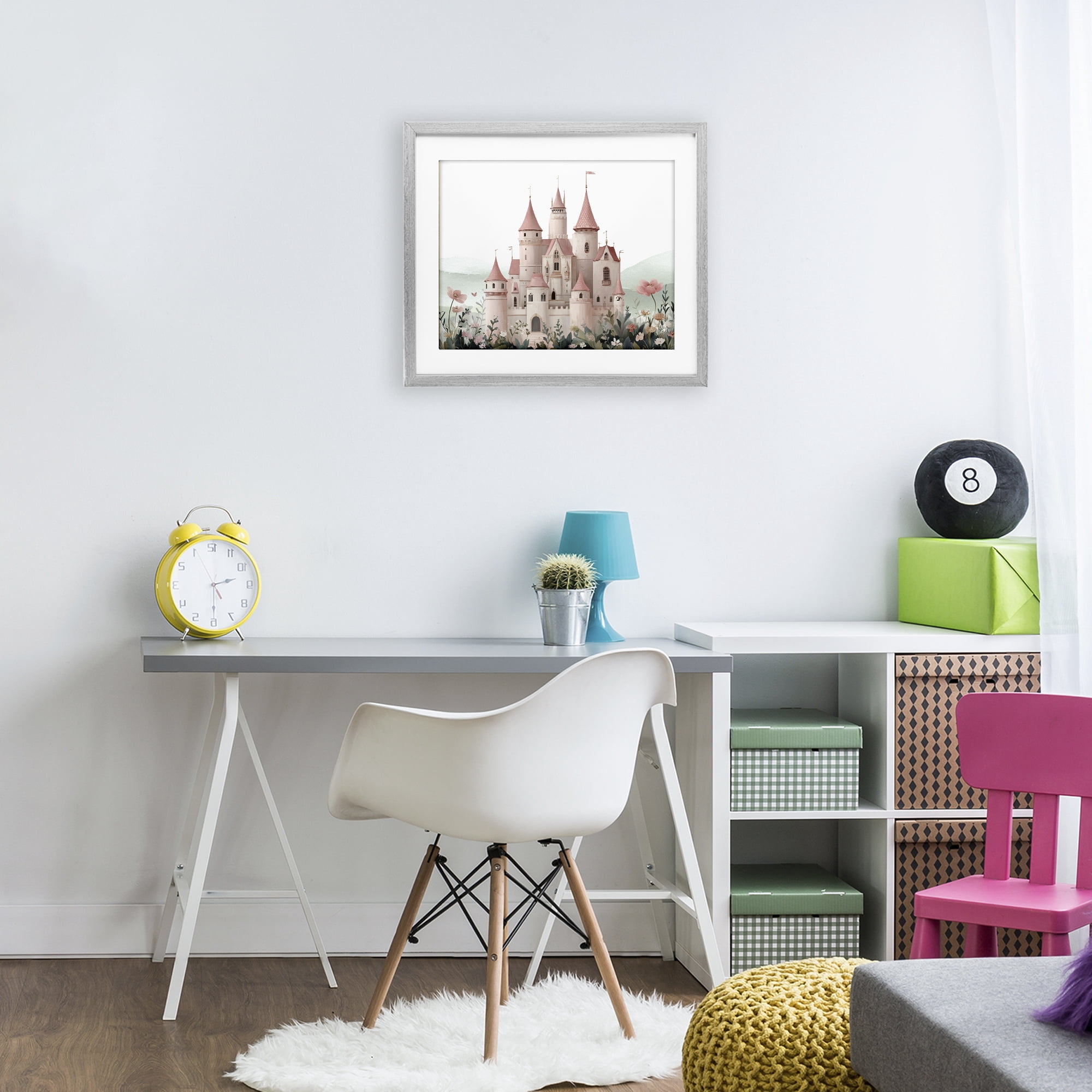 Stupell Industries A Castle For Princess Gray Framed Print Under Glass, design by Christine Simpson Art