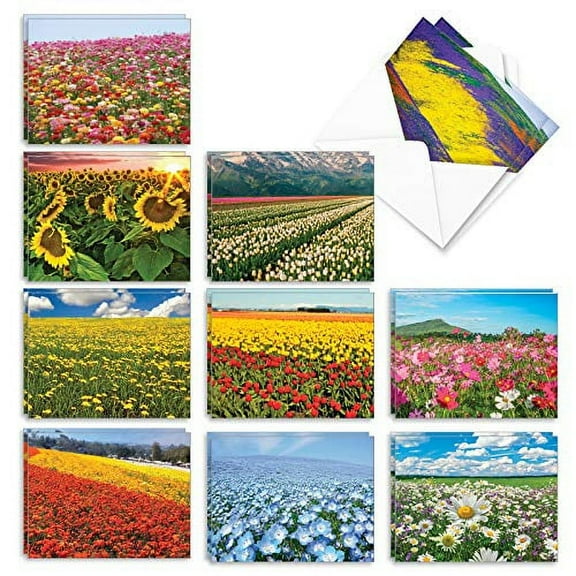 The Best Card Company - 20 Assorted Blank Plant Cards Boxed (4 x 5.12 Inch) (10 Designs, 2 Each) - Super Blooms AM7175OCB-B2x10