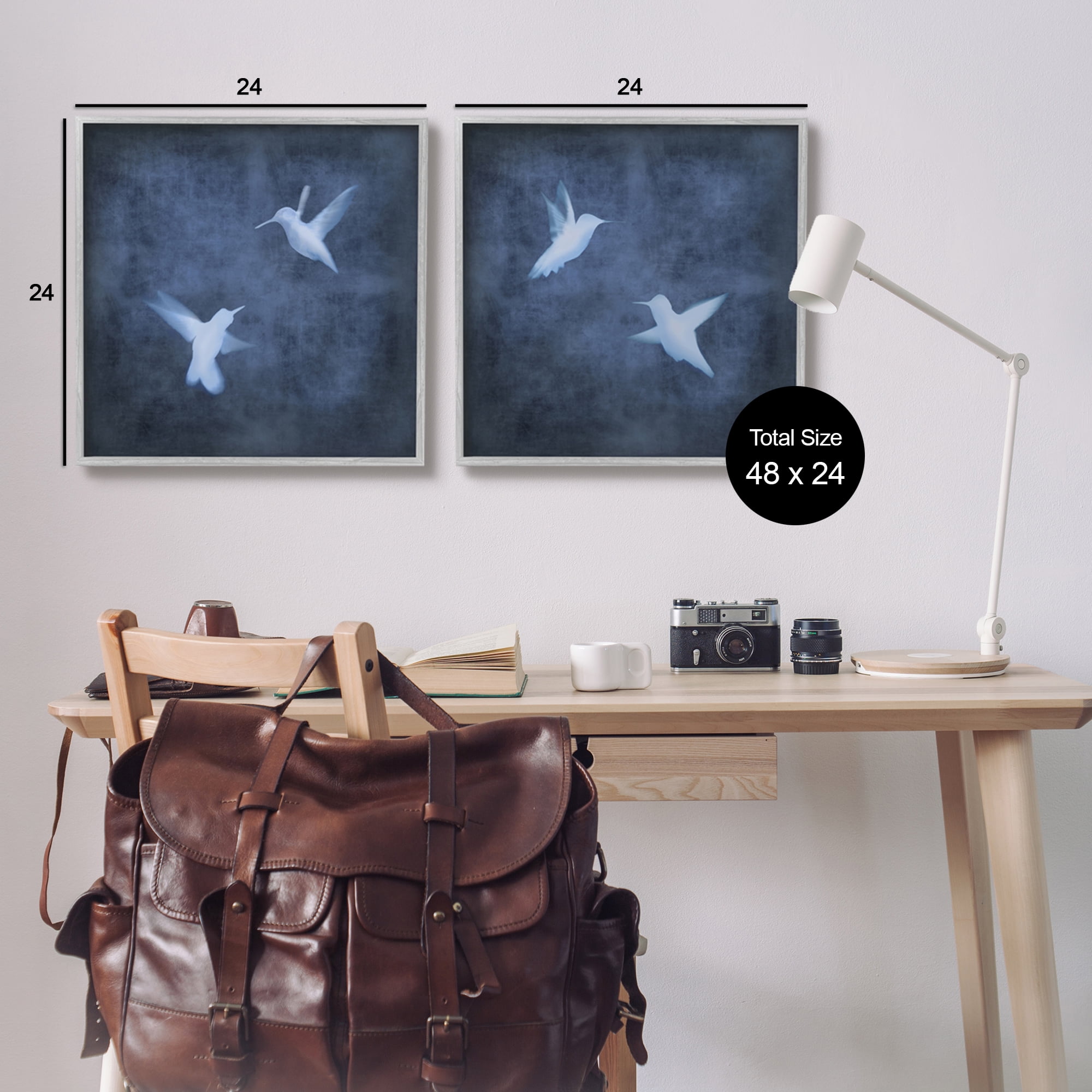 Stupell Modern Blue Birds Flying Silhouettes Animals & Insects Painting Gray Framed Art Print Wall Art, Set of 2