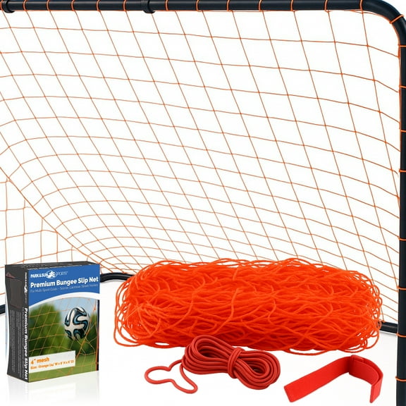 Park & Sun Sports 24' W x 8' H x 6' D Orange Bungee Slip-Net Replacement Goal Netting – 4" mesh Indoor/Outdoor All-Weather Soccer/Multi-Sport Net