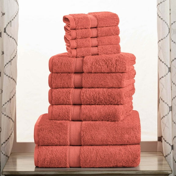 Superior Egyptian Cotton Heavyweight 10-Piece Towel Set, Coral