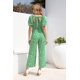 thumbnail image 5 of Love Welove moda mujer Floral manga corta cintura alta pantalones de pierna ancha Casual suelto recogido mono verde con flores blancas medio, 5 of 5