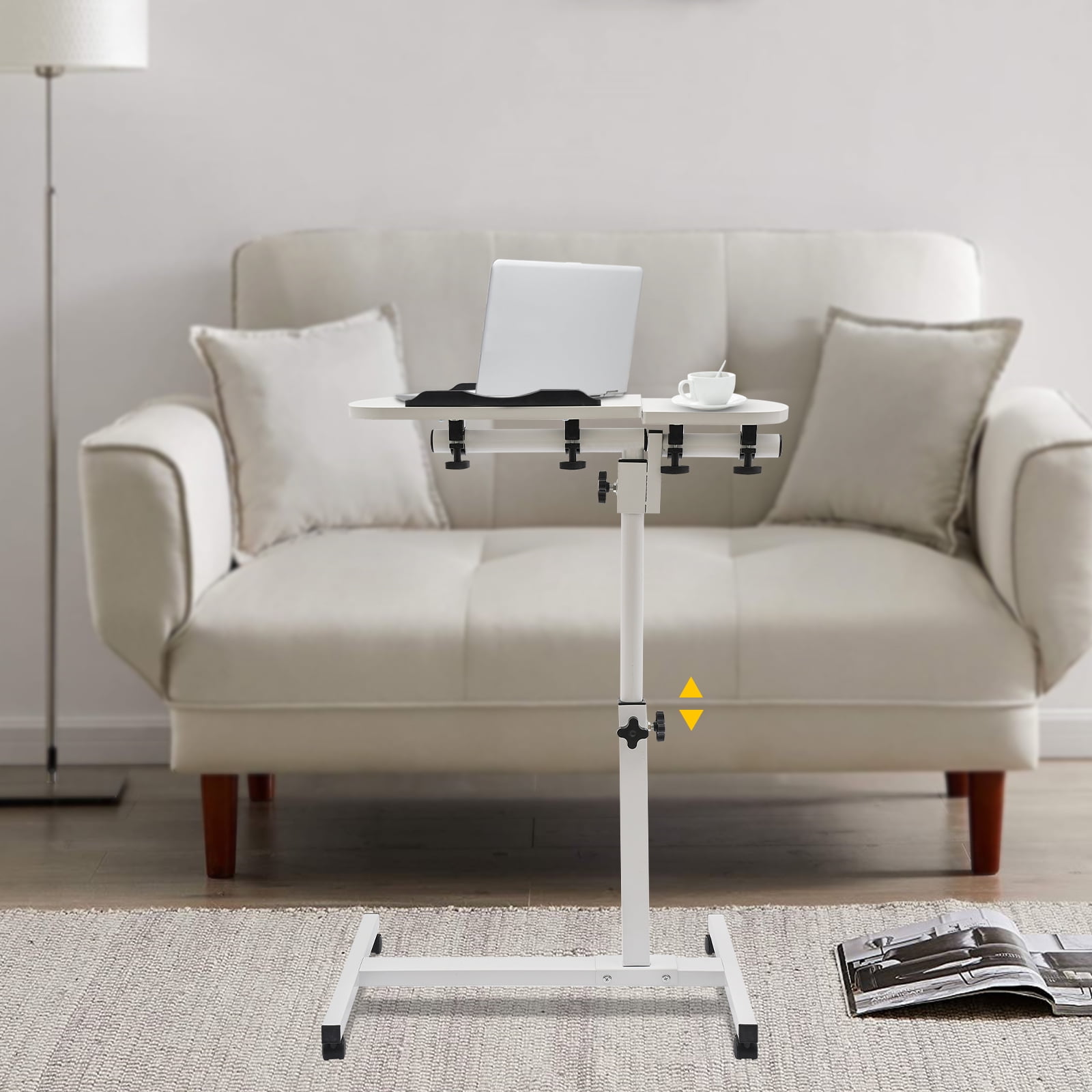 Ergonomic Laptop Stand Desk White - Height Adjustable Computer Table for Bed, Couch, Floor Use, Portable with Non-Slip Base & Cup Holder