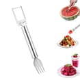 thumbnail image 2 of Cortador de fruta y tenedor para servir 2 en 1 de acero inoxidable: cortador de sandía en cubos con mango redondo para la cocina del hogar., 2 of 6