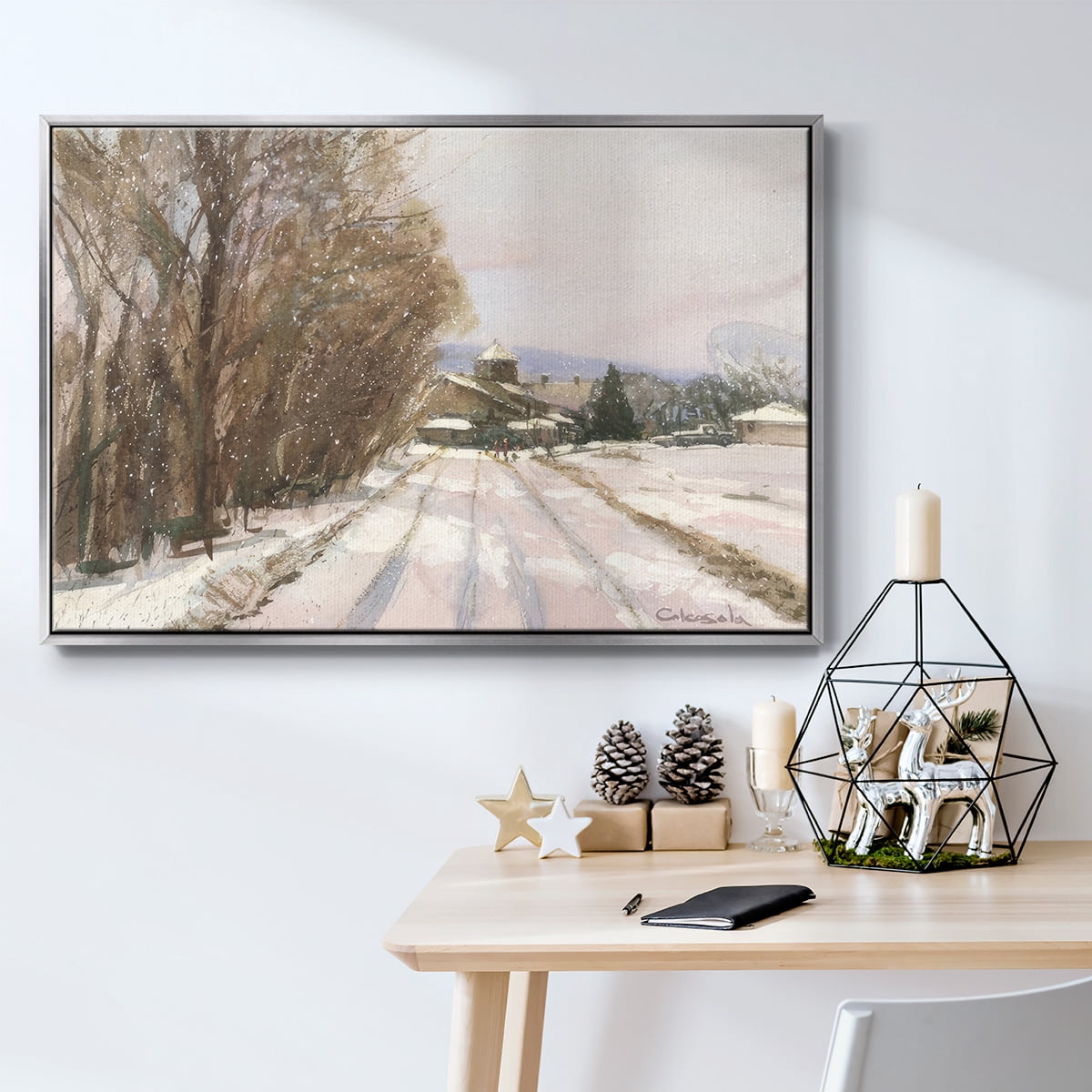 Indian Orchard Greek Orthodox Church - Framed Gallery Wrapped Holiday Canvas - 17 x 25 - Silver Frame