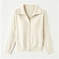 thumbnail image 5 of Women’s Solid Color Collared Zip up Sweater Cardigan Long Sleeve Full Zipper Knit Jacket for Fall Winter Daily Wear S-3XL Beige, 5 of 5