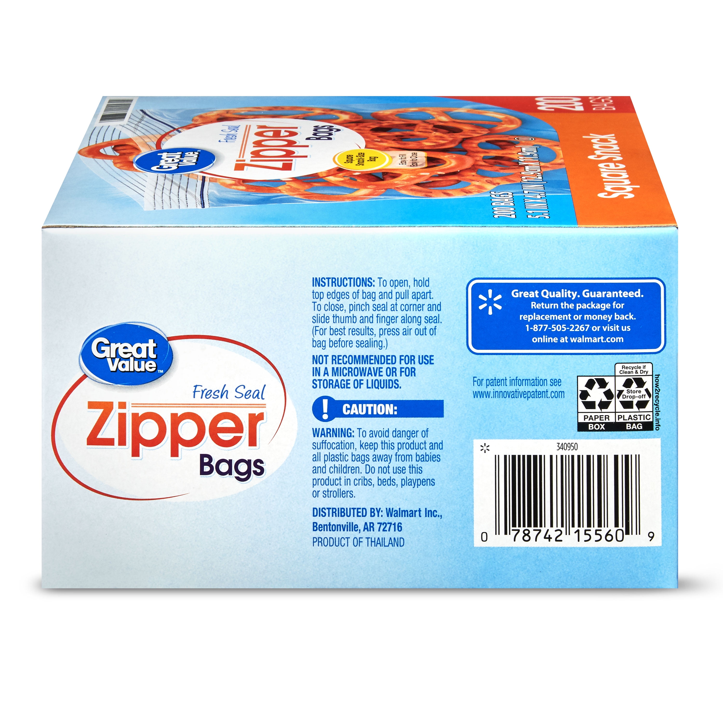Great value zipper online square snack bags