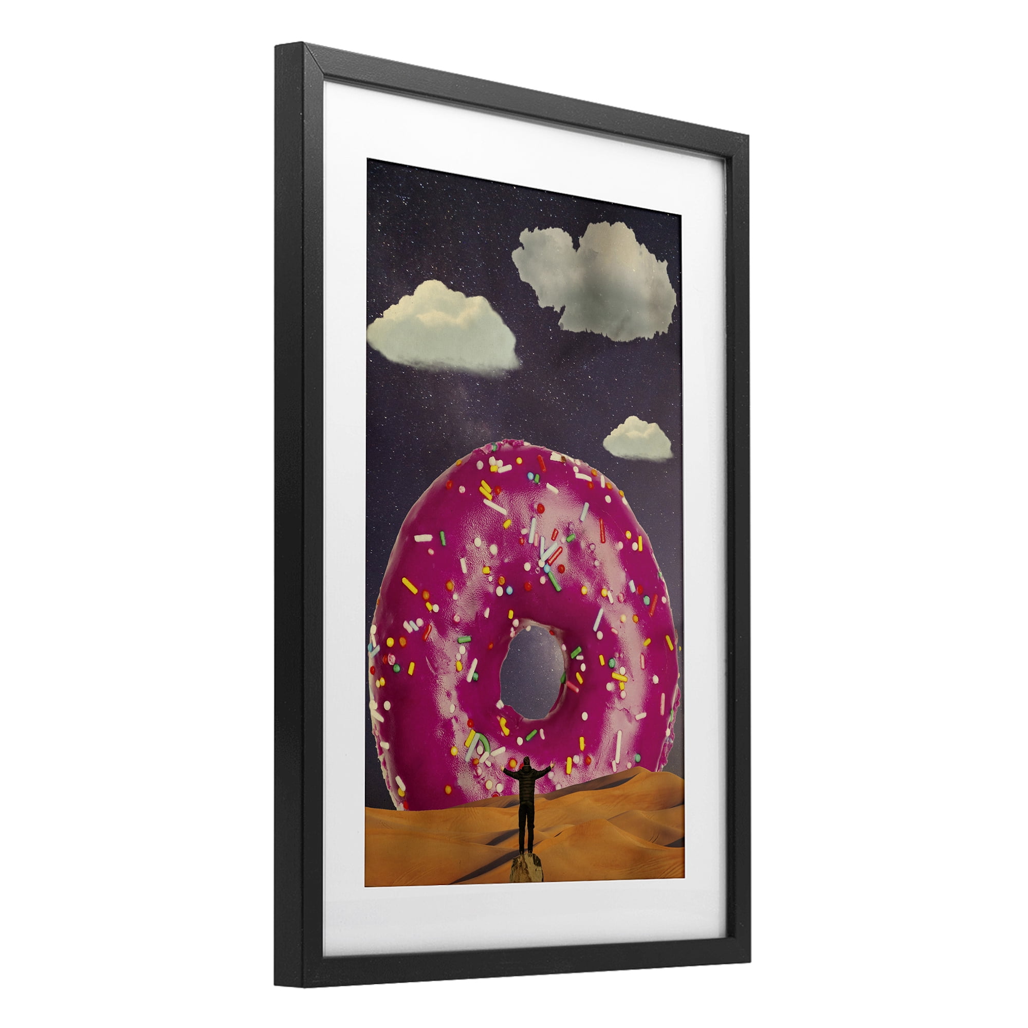 Happy Days Giant Donut Black Framed Print Under Glass, design by Elo Marc