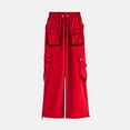 thumbnail image 6 of Olyvenn Womens Outdoor Hip Hop Cargo Pants Drawstring Elastic Waist Casual Pants Fashion Wide Leg Workout Pants with Pocket Red 8, 6 of 6