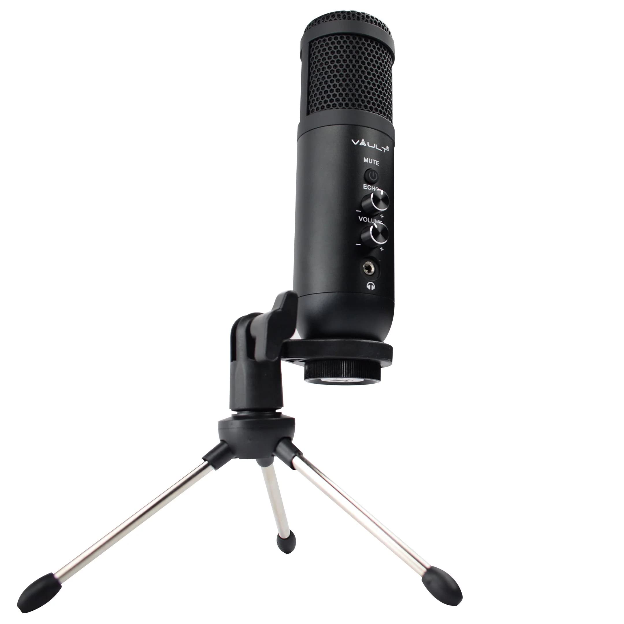 Vault EM-200N USB Condenser Podcast Microphone with Built in Headphone Out Volume/Gain Control and Mute Button for Gaming, Podcasting, Conference Calls, Recording, Singing and Dubbing