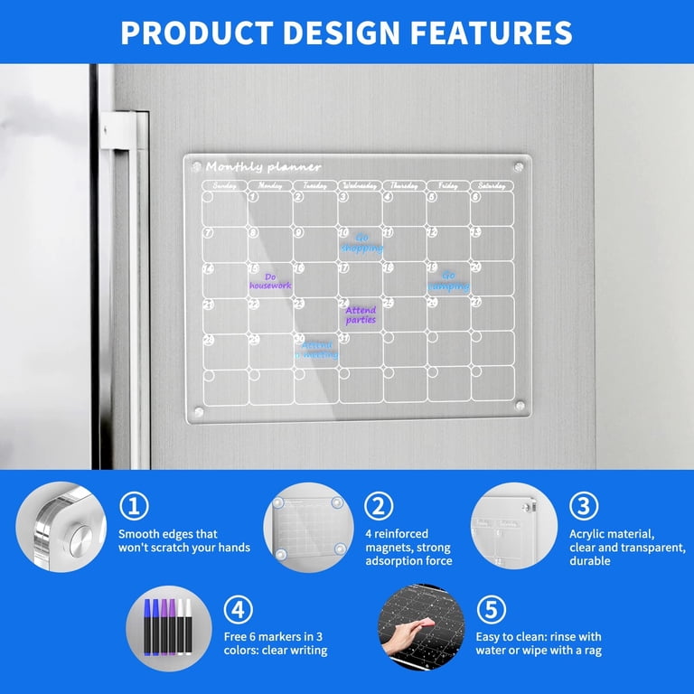 Hanety Calendar 2024,Advent Calendars,Refrigerator With Acrylic Magnetic  Board Calendar Month Planner Transparent Writing Board - Walmart.com