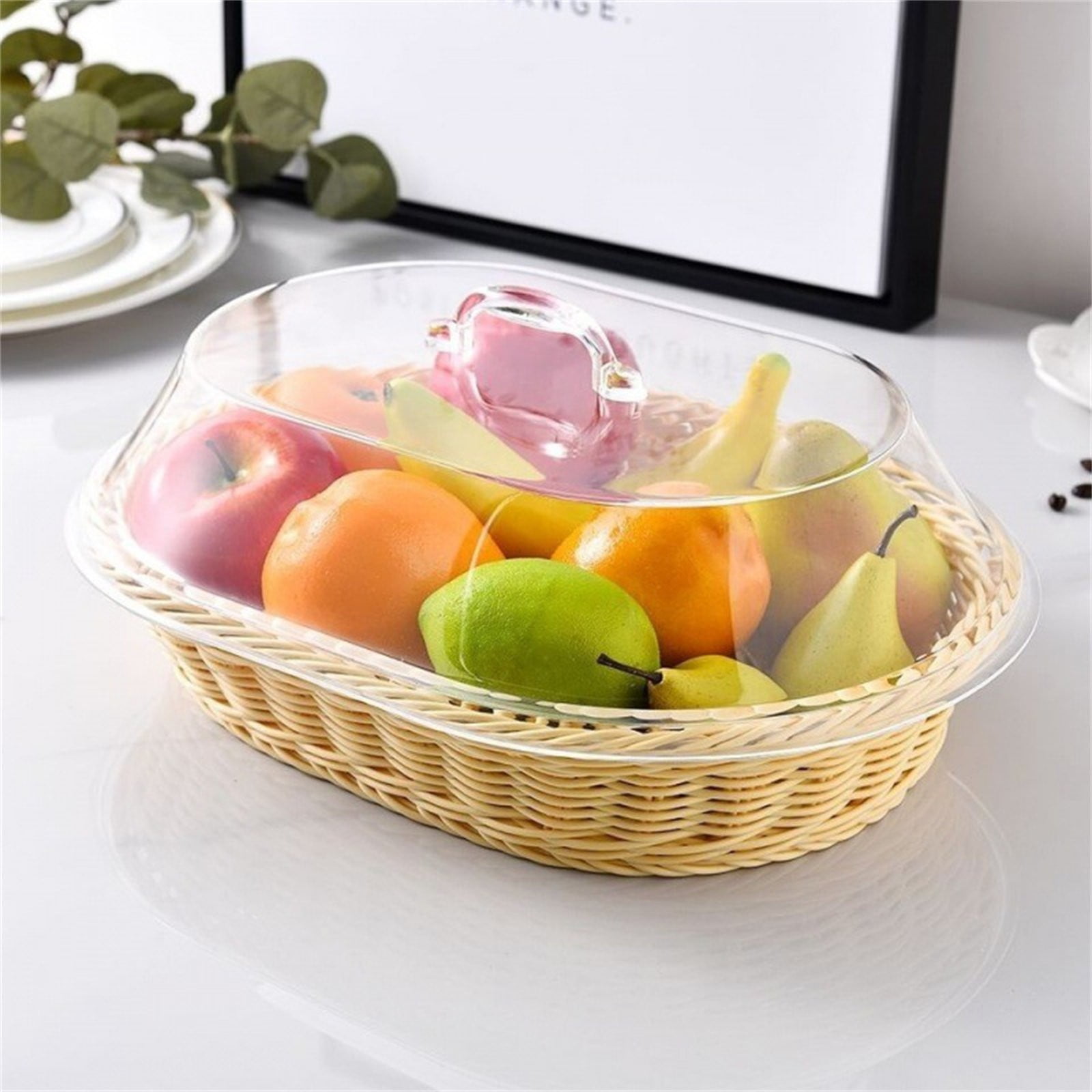2025 Clearance!! Wicker Basket With Acrylic Lid Wicker Basket With Acrylic Cover Wicker Basket With Lid For Food Wicker Bread Basket Woven Bread Picnic Basket Wicker Bread Basket For Serving