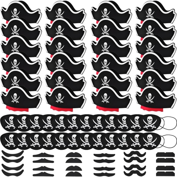 Set de disfraces de pirata Halatool 72 piezas para niños: sombreros, bigotes