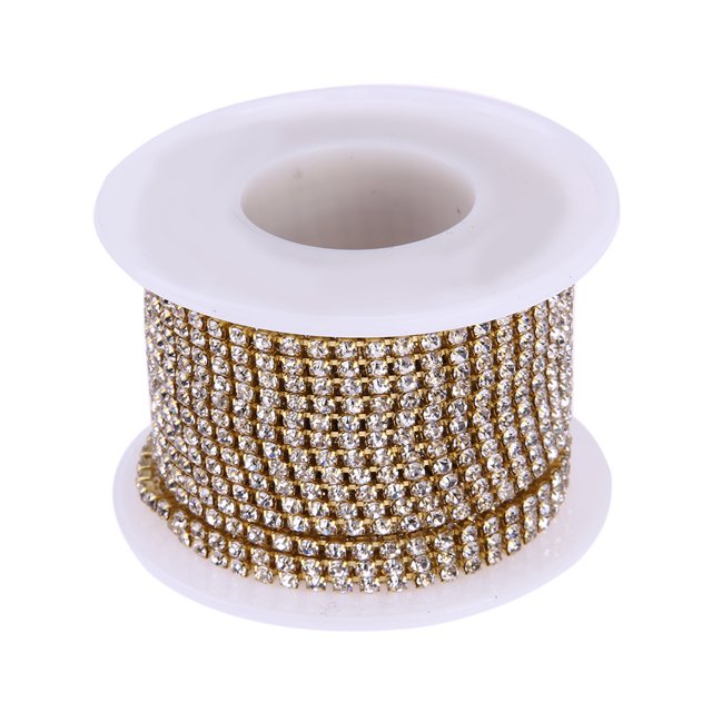 10 yardas/rollo de cadena de diamantes de imitación con adorno de Base dorada y plateada de cristal (oro SS8) Tmvgtek Para estrenar