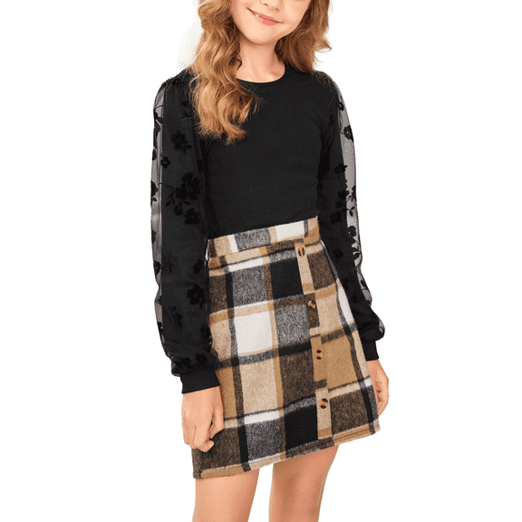 Oudiya Girls Skirt Sets Casual Fall Outfits Corduroy Skirt and Long Sleeve Rib Knit Shirt Tops 2 Piece Set