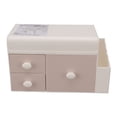 thumbnail image 4 of Caja de almacenamiento de escritorio con 3 cajones, soporte lateral, contenedor de plástico para cosméticos, joyas y artículos diversos, color rosa, 4 of 14