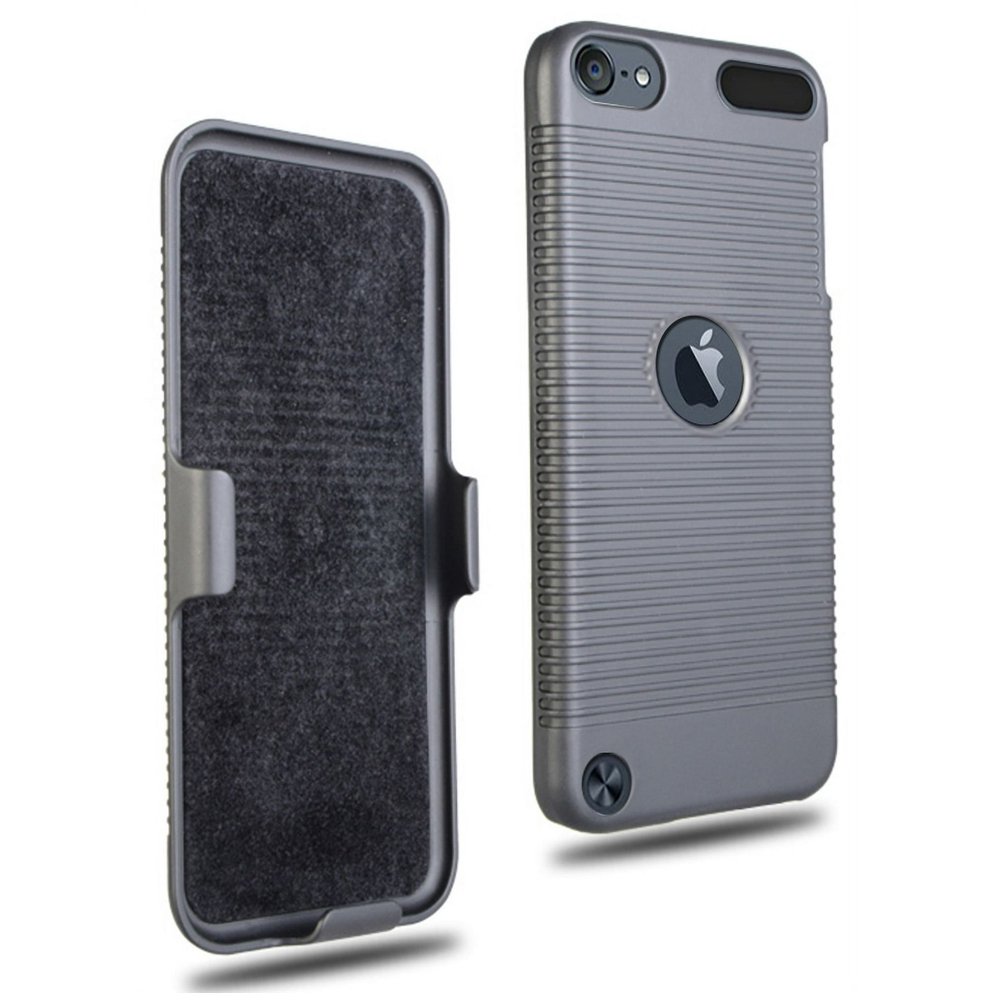 Case with Clip for iPod Touch 7 6 5 Nakedcellphone Black Ribbed Hard Cover and Belt Hip Holster Holder Combo with Stand for Apple iPod Touch 7th 6th