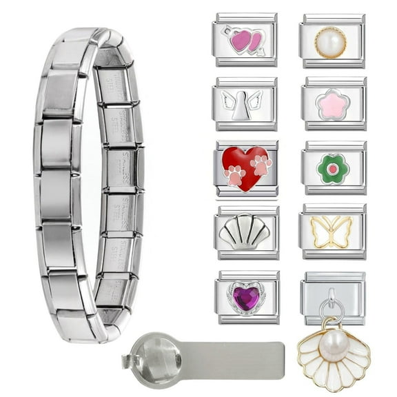 Multipurpose Italian Charm Bracelet Set for Craft Enthusiasts Sturdy Stainless Steel with Gold and Silver Tones