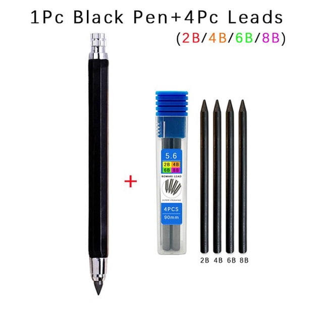 Lápiz de dibujo de Arte de madera de 5,6mm con 2B 4B 6B 8B, lápices mecánicos de Metal de grafiti para estudiantes, suministros escolares bonitos