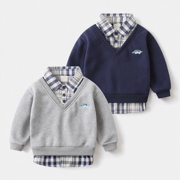 2-3T Toddler Boys Shirts Long Sleeve Button Tops Fall Winter School Casual Clothes Layered Look for 12 18 24 Months 2T 3T 4T 5T 6T Little Kids