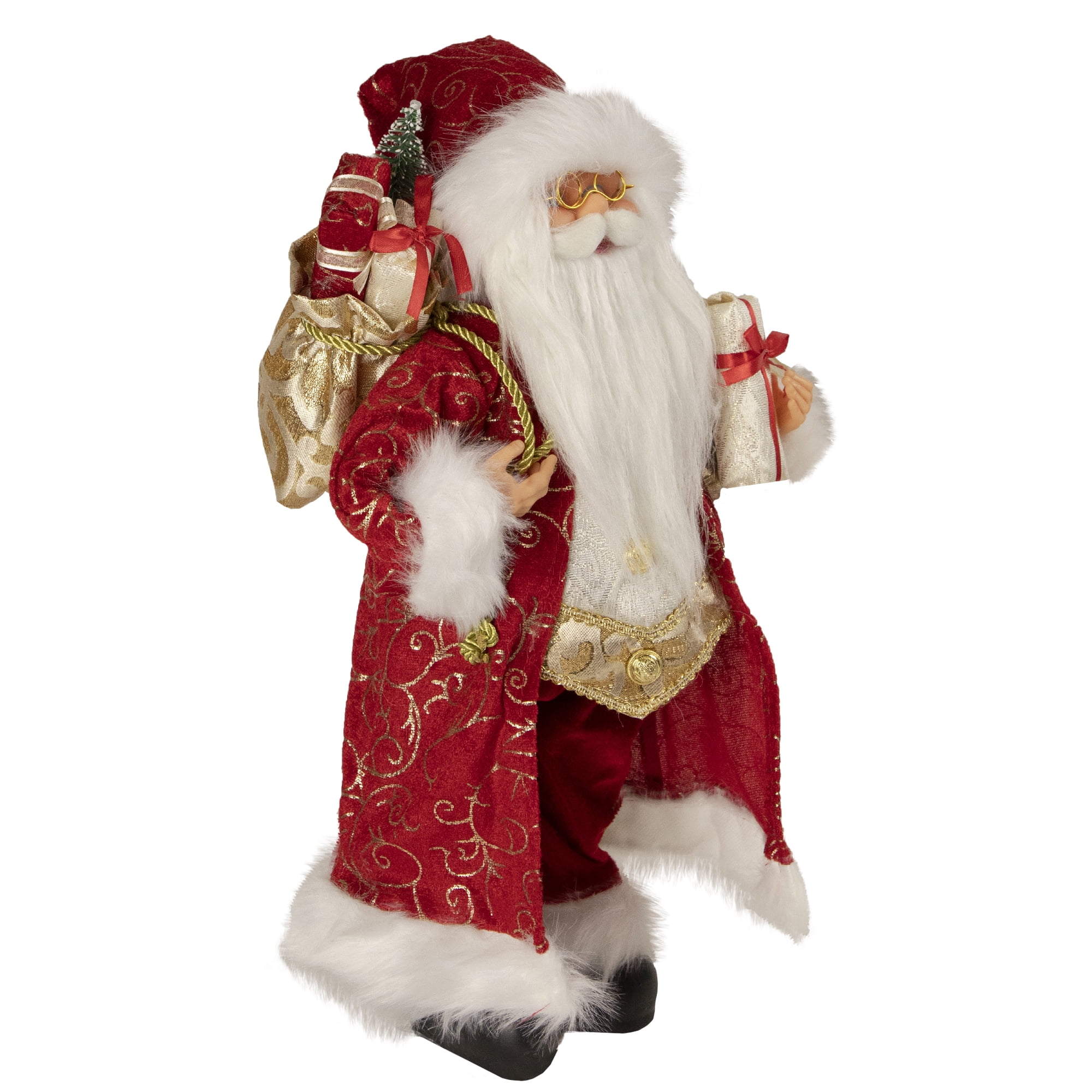 16" Standing Santa Claus in Red and Gold Robe with Gifts Christmas Figure
