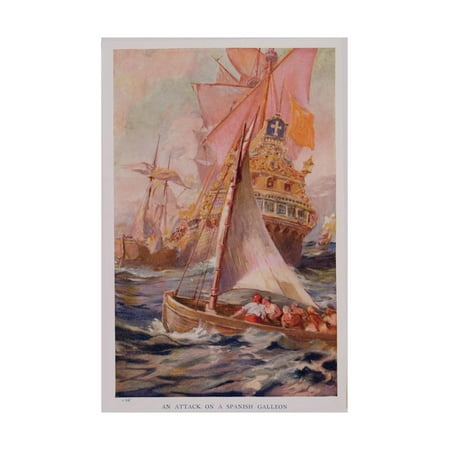 An Attack on a Spanish Galleon, Book Illustration from 'Pioneers in Tropical America' Print Wall Art By Harry Hamilton Johnston