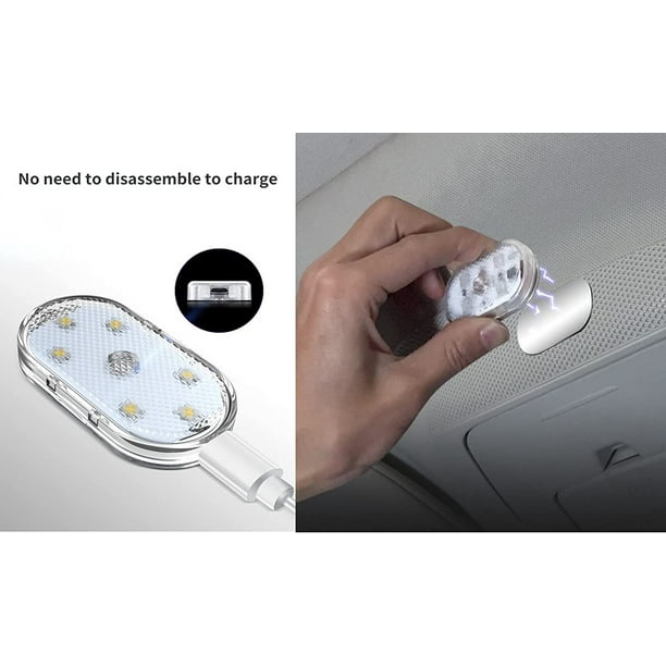 LuoHeng 4pcs lumières LED sans fil pour l'intérieur de la voiture, lumières  LED intérieures de voiture, intérieures de voiture rechargeables USB,  installation gratuite lumières de lumières intérieur 