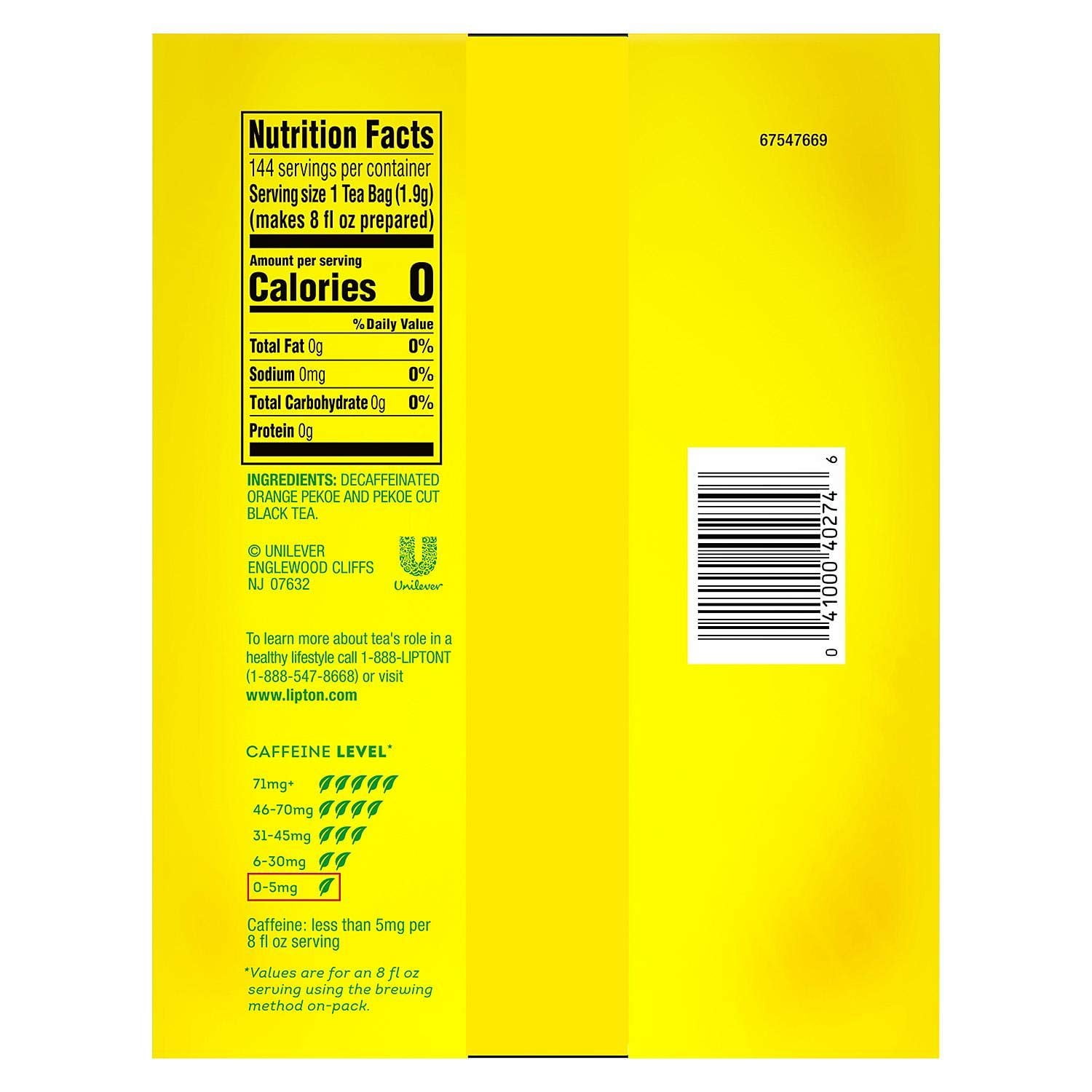 Lipton Tea Bags, decaffeinated 144 Count