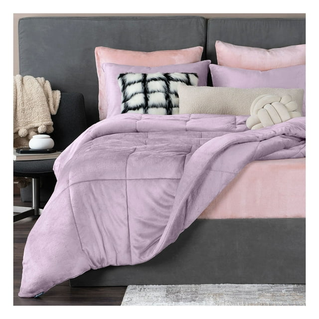 Set Edredón Invernal y Sábana De Cajón Queen Size Esquimal Lila - Rosa Diseño de la tela Liso