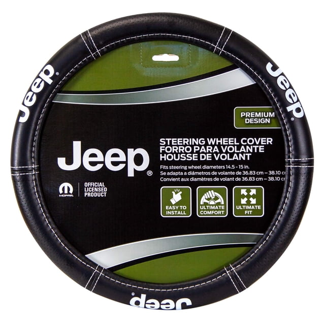 Plasticolor 006695R01 Jeep Deluxe Funda Para Volante Premium Con Costuras De Alto Contraste Para Automóviles, Camionetas Y Suv