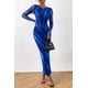 thumbnail image 3 of Vestido PRETTYGARDEN Ajustado Maxi de Manga Larga Fruncido Azul XS, 3 of 8