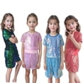 thumbnail image 4 of KVPLBQFD Girls Dance Outfit Shiny Short Sleeve Shorts Set for Kids Sequin Hip Hop Party Wear Teen Fashion Festival Performance Clothes Summer Outfits, 4 of 5