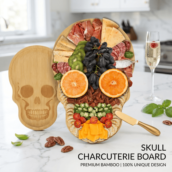 Yashow Natural Wooden Halloween Novelty Cheese Board Multi-Compartment Serving Platter for Fall Party Gatherings Appetizers and Festive Home Decor, 12.2 inch, 1-Pack