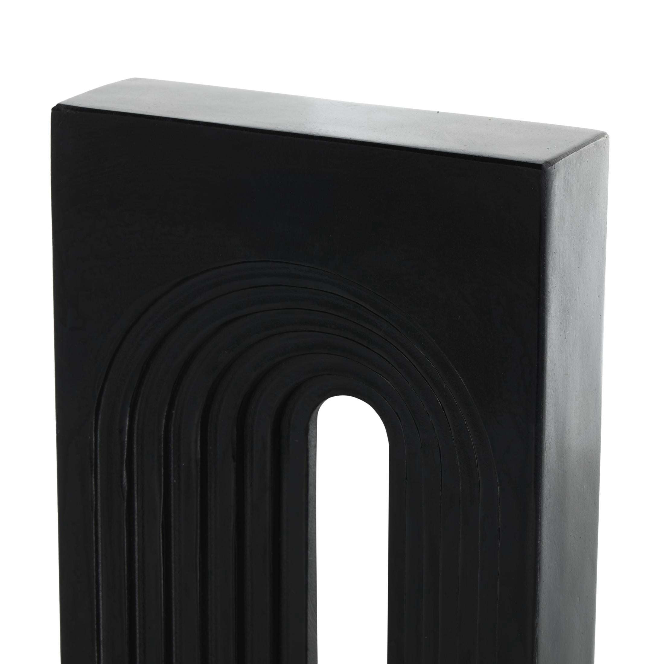 7" x 11" Black Marble Rectangular Geometric Sculpture with Arched Groove Interior, by DecMode
