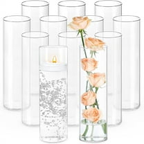 12Pcs Glass Cylinder Vases 12 Inch Tall Clear Flower Vases for Centerpieces Wedding Dration, Hurricane Floating Candle Holder for Party Table Home Dr