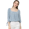 thumbnail image 1 of INSPIRE CHIC Blusa Floral Pu?os De Corbata 3/4 Mangas Cuello Cuadrado Para Mujeres Azul M, 1 of 6
