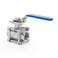 thumbnail image 3 of UNOX 3" NPT Full Port Ball Valve 3 pieces, Female Stainless Steel AISI304 Heavy Duty for Water Oil Gas Valve - 1000WOG Ball Valve with Threaded Mounting Pad and Blue Locking Handles, 3 of 4