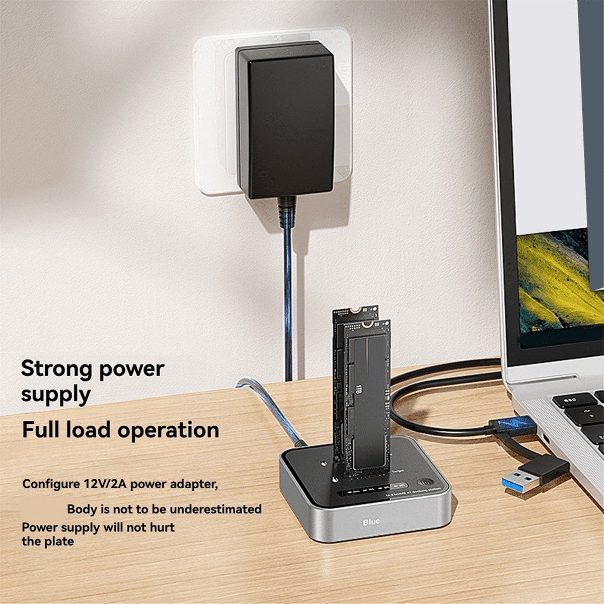 M2 20Gbps Two Bay SSD Docking Station Dual Bay Offline USB C to NVME PCiE Docking Station Offine Clone SSD Dock US Plug,1 x NVME PCIE Dock 1 x adapter