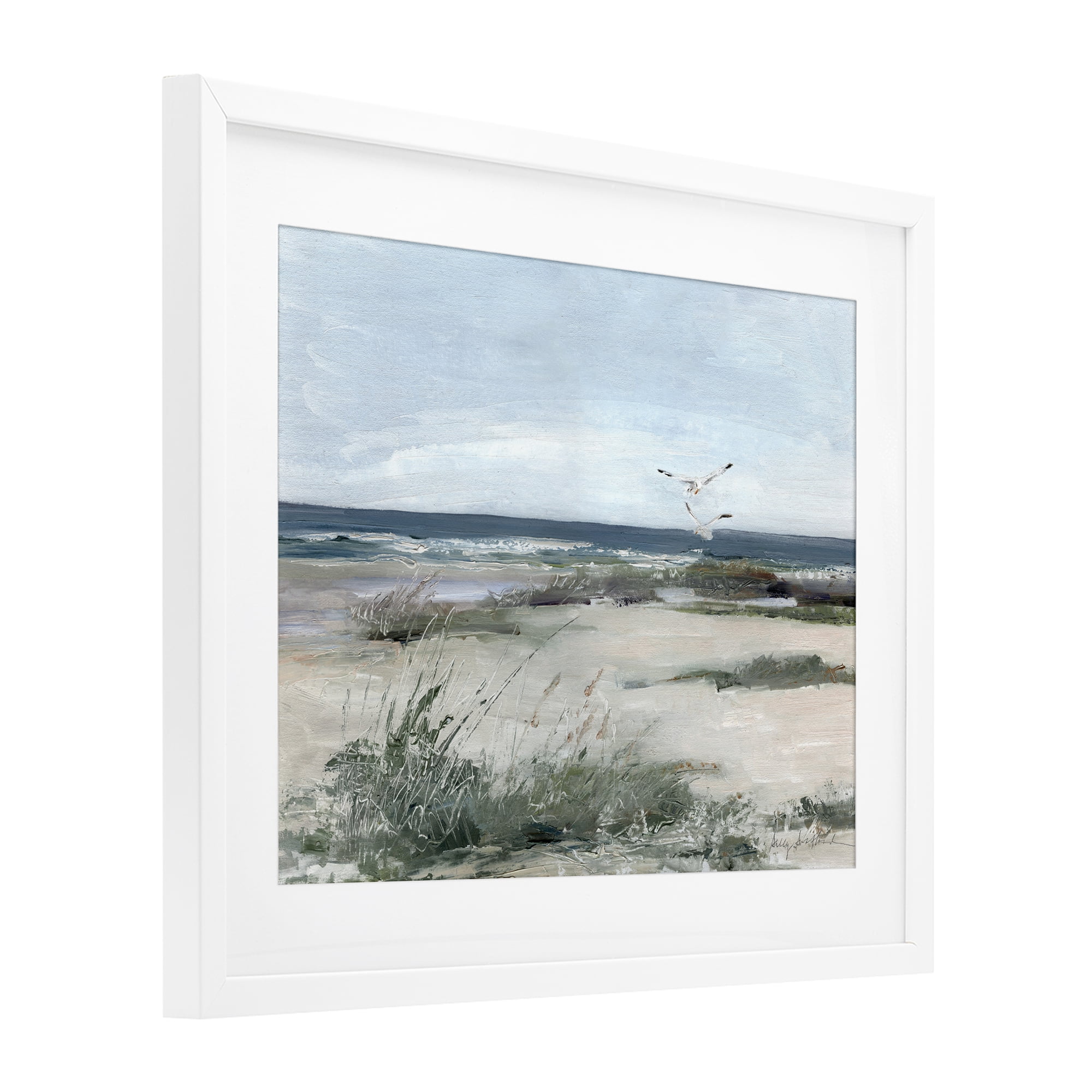 Stupell Industries Seagull Pair over Waves White Framed Print Under Glass, design by Sally Swatland