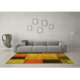 thumbnail image 3 of Ahgly Company Machine Washable Indoor Round Patchwork Yellow Transitional Area Rugs, 5' Round, 3 of 4