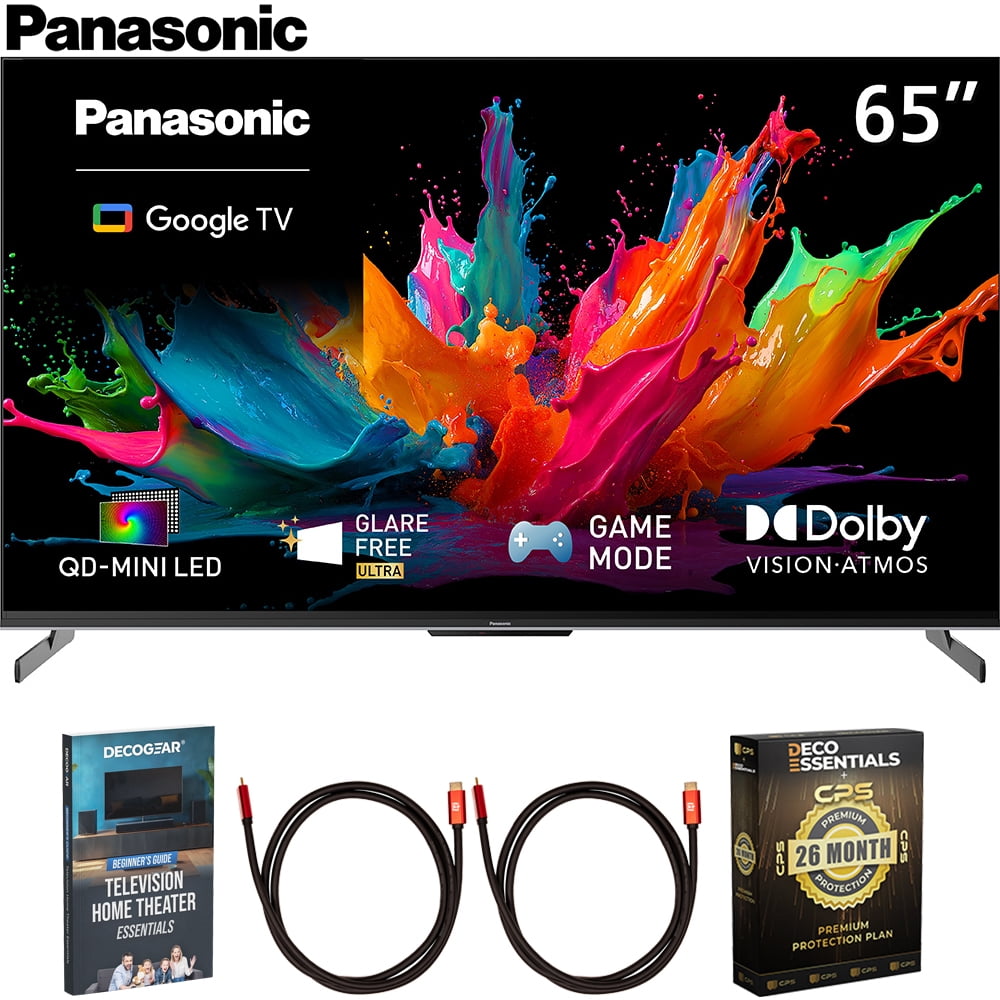 Panasonic 65 inch W85C 4K 3840x2160 QD-Mini LED Google TV 2026 TN-65W85CPS Bundle with 2x HDMI Cable, Television Home Theater Guide and Deco Essentials Exclusive 26 Month CPS Enhanced Protection Pack