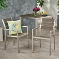 thumbnail image 4 of Outdoor Modern Aluminum Dining Chair with Faux Wood Seat (Set of 2), Gray and Silver, 4 of 9